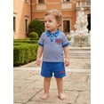 thumbnail image 5 of Loicainy Baby Toddler Boy Independence Day Clothes 6 12 18 24 Months 2T 3T 4T Short Sleeve Lapel Flag Embroidery Striped Shirt Drawstring Shorts Outfits, 5 of 9