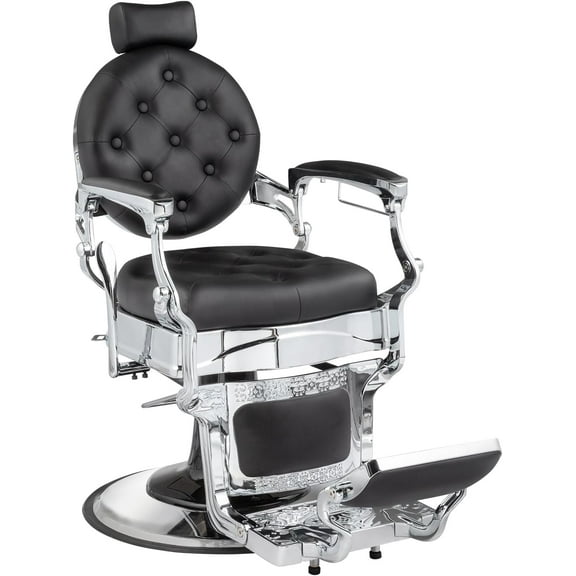 UBesGoo Vintage Barber Chair All Purpose Heavy Duty, Hydraulic Recline Salon Beauty Styling Chair Retro, 360 Degree Swivel for Hair Stylist Tattoo, Round Base, Tufted Button