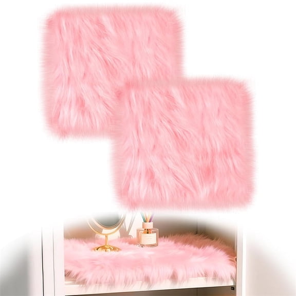 Scheam Pink Locker Rugs,2 Pcs Mini Soft Plush Cushion,Square Fluffy Area Rug,Cute Locker Decoractions with Non Skid Backing for Locker Decor Aesthetic Nail Photography