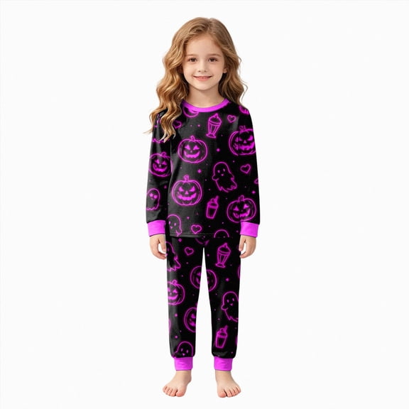 TOWED22 Boys Girls Halloween Pajamas Cotton Pumpkin Head Glow Print Pjs Toddler 2 Piece Ghost Sleepwear Kids Holiday Clothes Set(Hot Pink,6-7 Y)