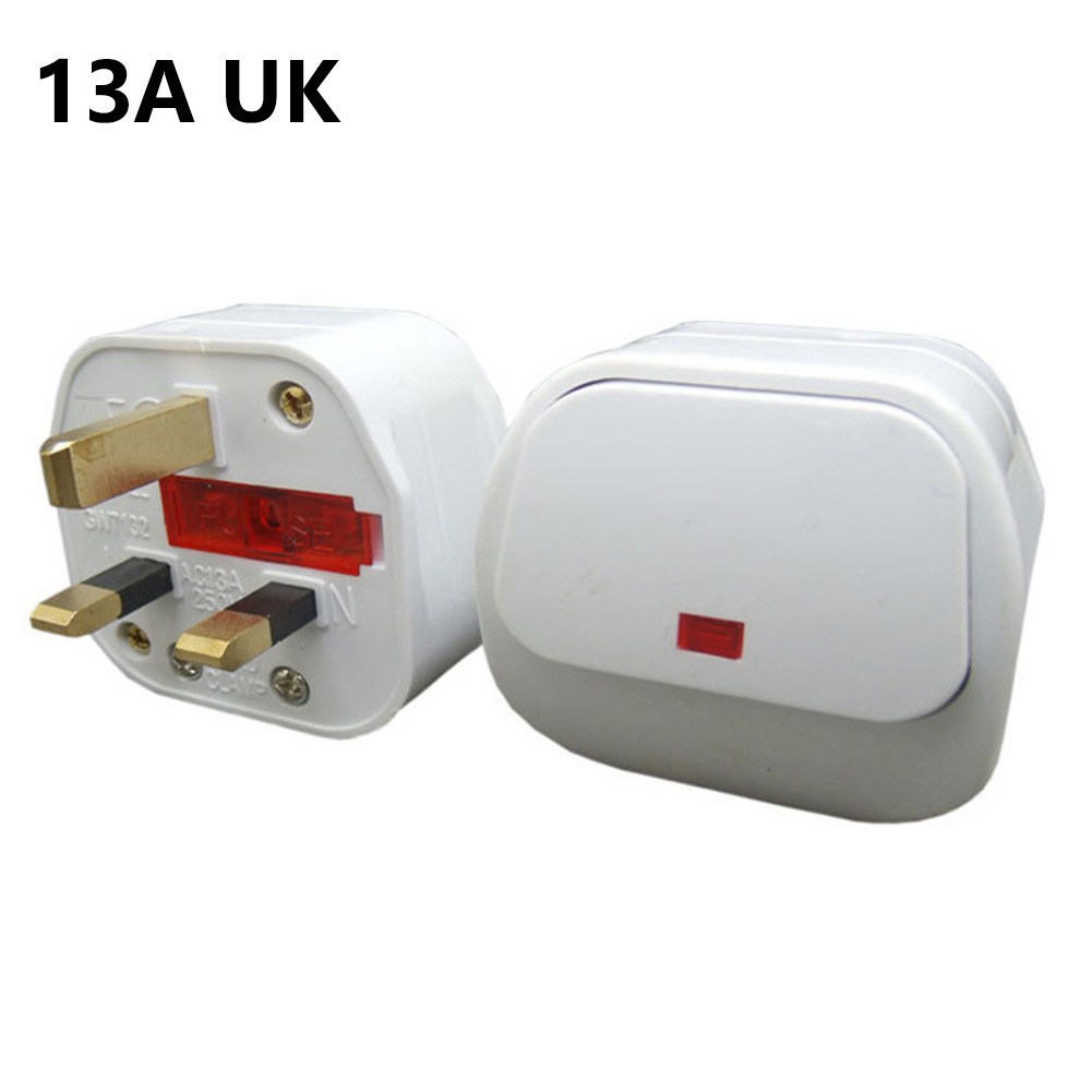 Mains Plug With On/Off Switch Plug Adapter White