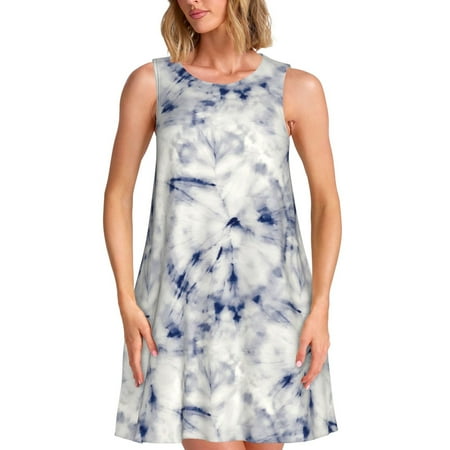 Spring Summer Dresses for Women 2025 - Indigo Tie Dye Swimsuit Coverup Sundresses for Women  Beach Vacation Clothes for Women  Hawaiian Tshirt Dresses for Women