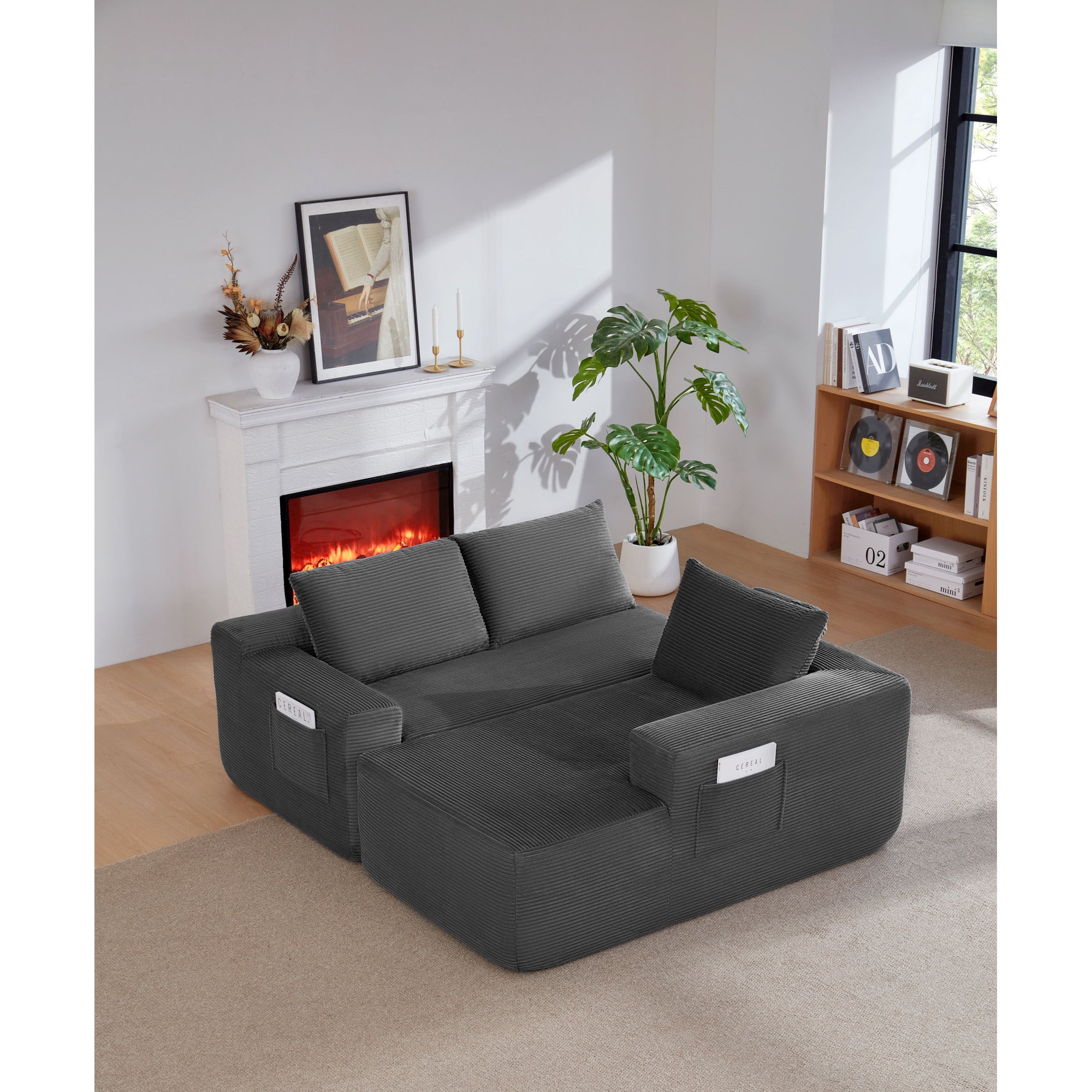 Leumius Cloud Sectional Couch with L-Shape Chaise,Modern Upholstered Boneless Couch with Deep Seat for Living Room Bedroom, No Assembly Required,Gray(Right Facing Chaise)