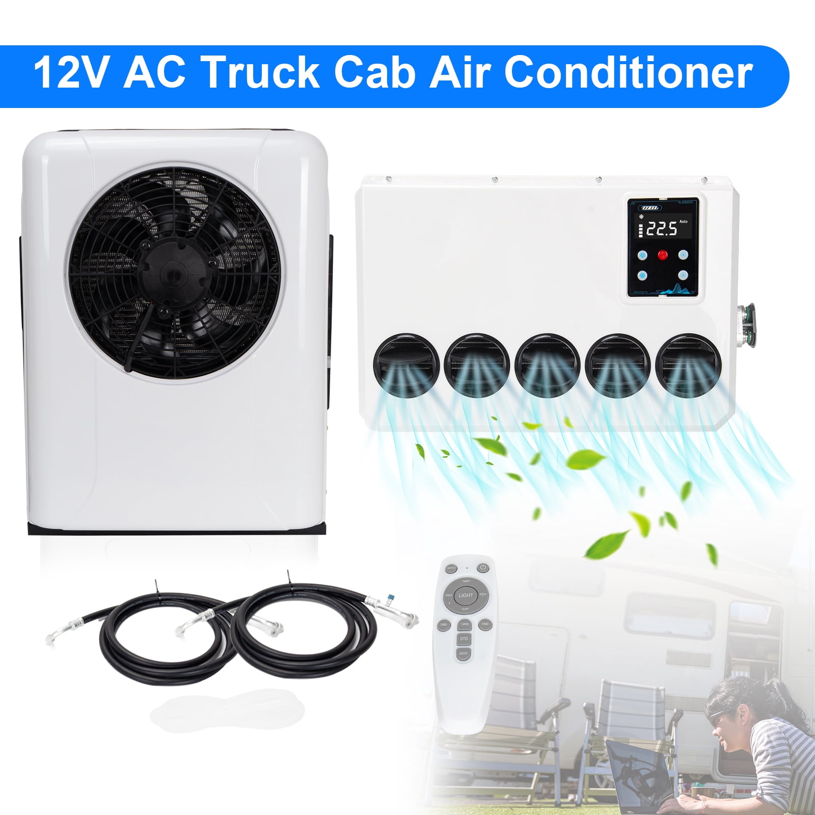 12V 12000 BTU Split RV Air Conditioner, Energy-Saving Cooling for Semi Trucks Buses Caravans with Remote Control