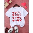 thumbnail image 2 of Girls' Casual Chic Heart Print Short Sleeve T-Shirt - Soft Cotton, Round Neck, Machine Washable - Perfect for Spring & Summer Outfits TOP TEE, 2 of 6