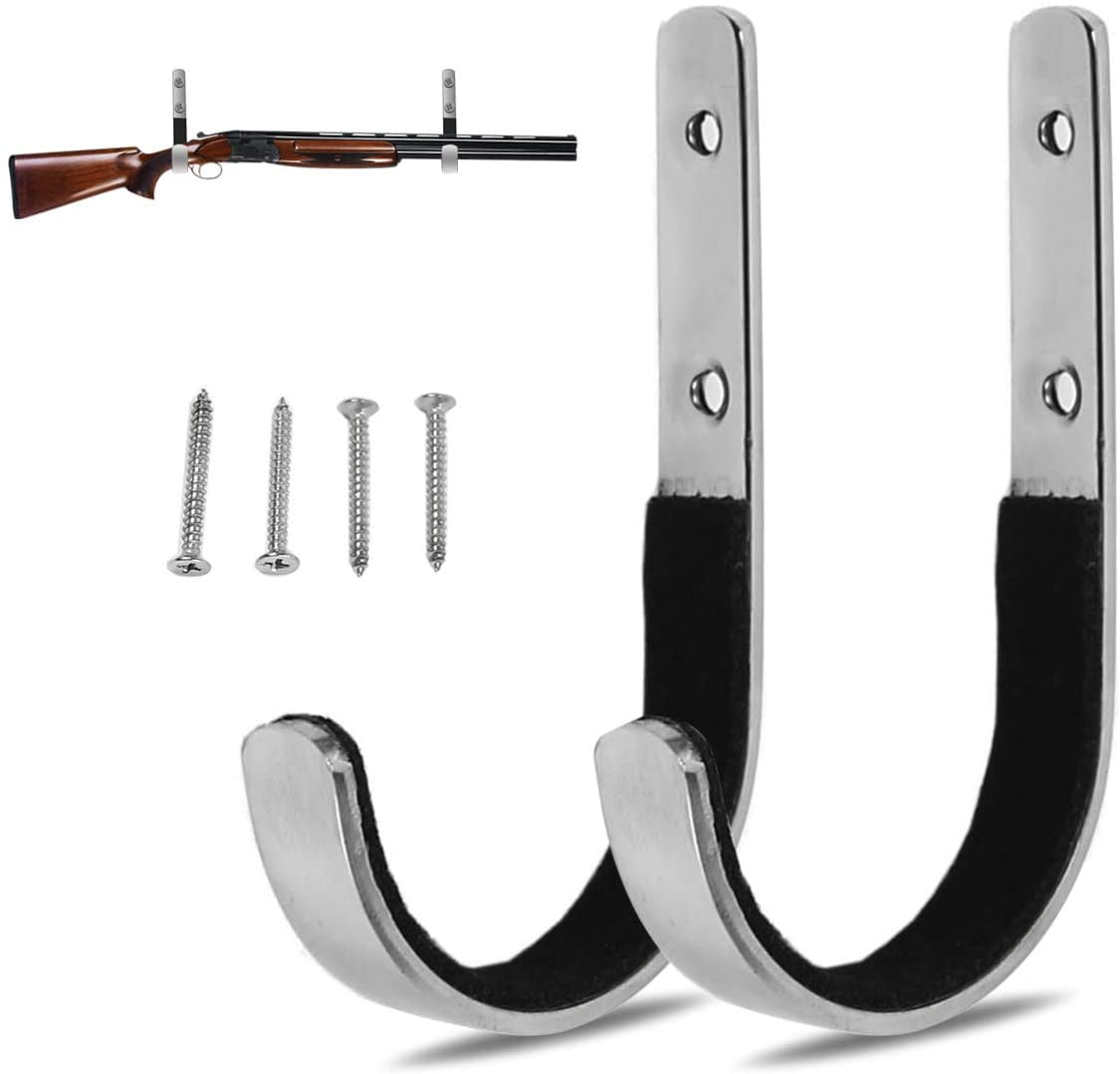 2x Wall Mount Gun Rack Rifle Shotgun Hanger Felt Lined Handmade Hooks Storage 