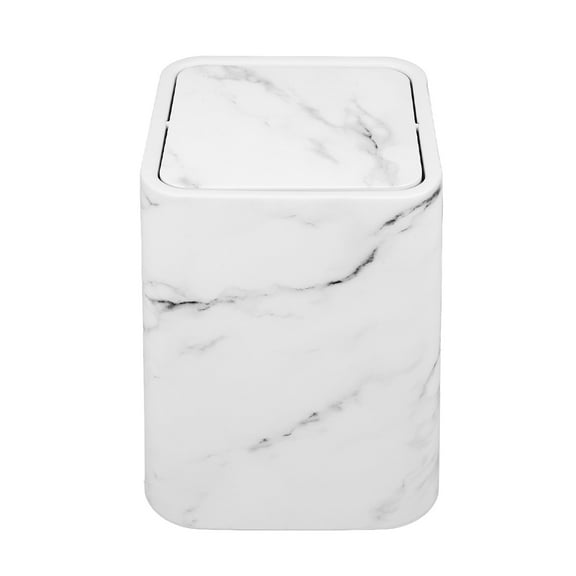 Clispeed White Marble Design Kitchen Waste Basket Plastic Trash Can with Lid for Home