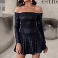 thumbnail image 4 of Gibobby Vestido de fiesta para mujer Vestido corto negro elegante con hombros descubiertos y cintura ceñida para mujer(Negro,G), 4 of 5
