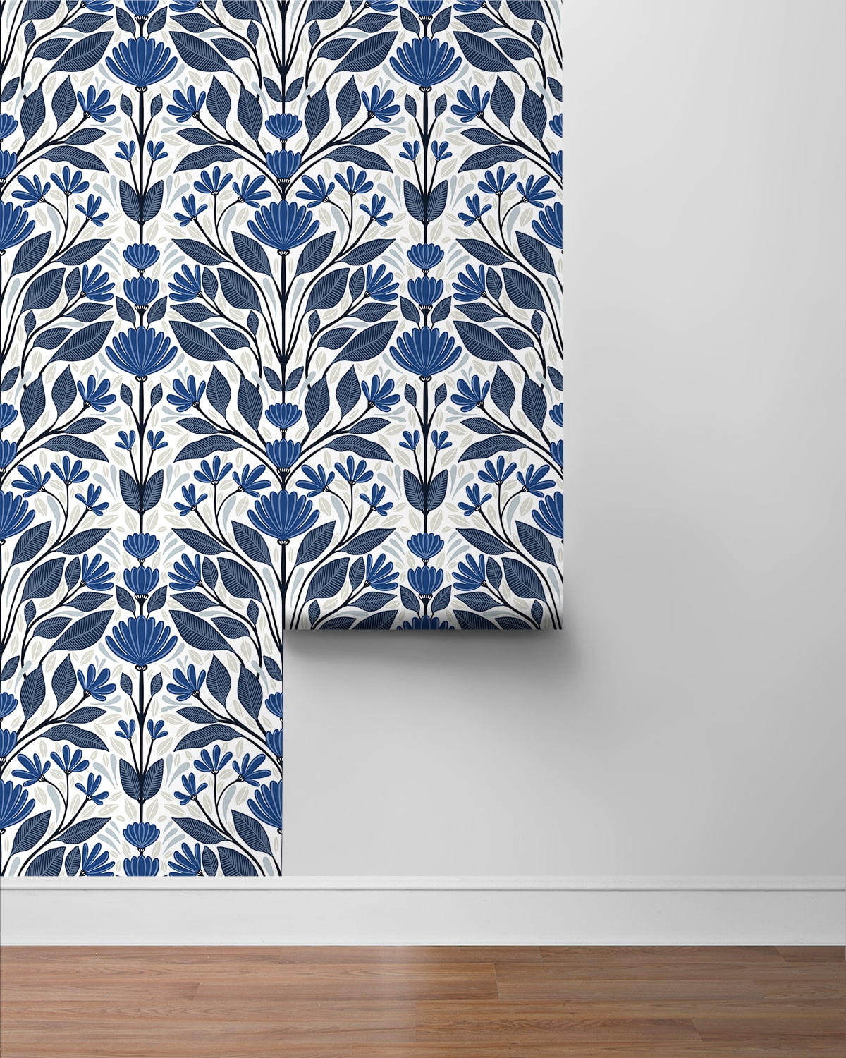 NextWall  Folk Floral Peel and Stick Wallpaper 20.5 in. W x 18 ft. L - Blue Sapphire & Pavestone