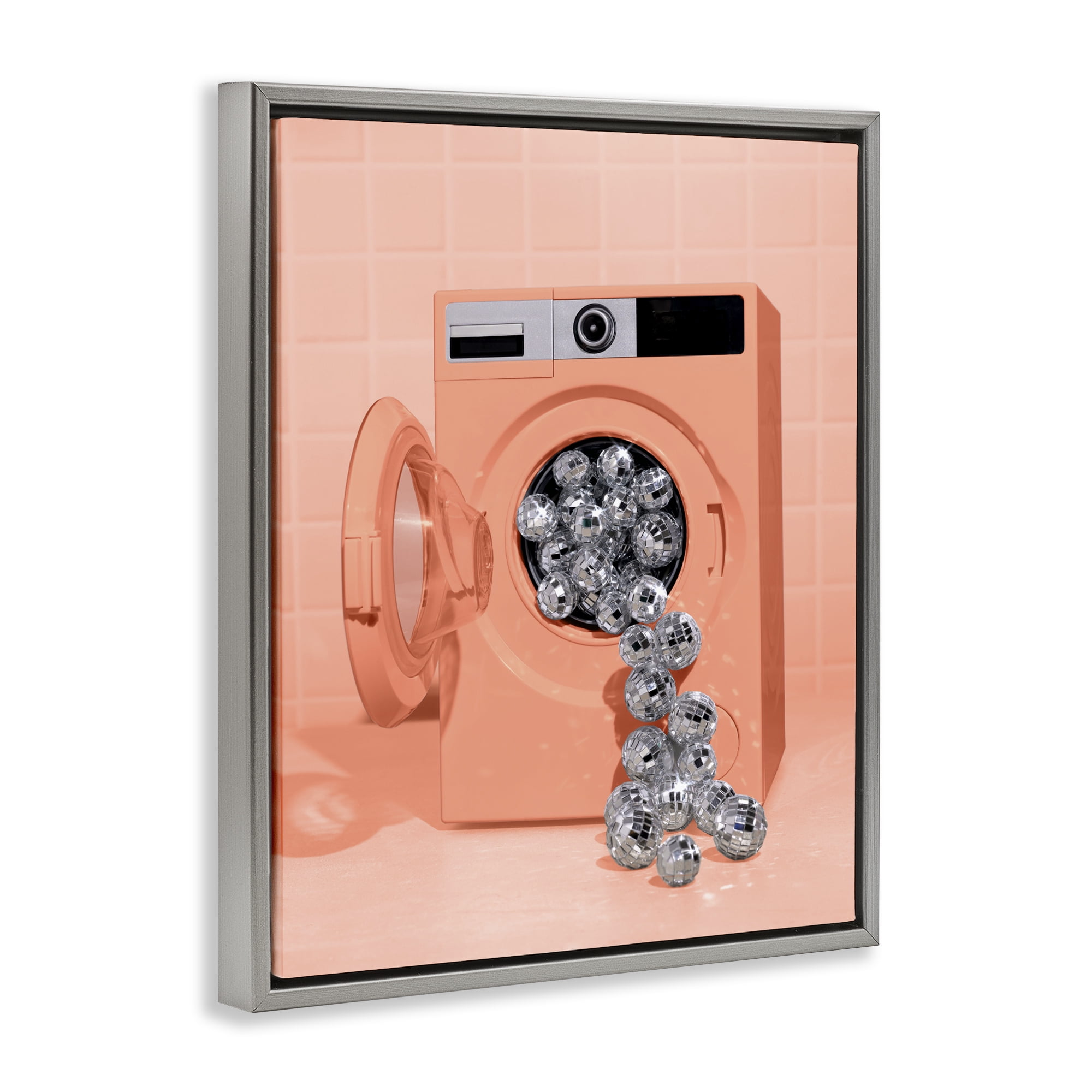 Stupell Industries Disco Laundry Machine over Orange Gray Framed Floater Canvas Wall Art, design by LISH Creative