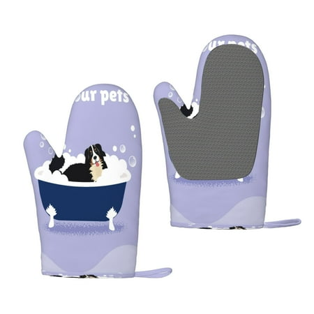 

Hirioo Bernese Mountain Dog Sitting Bath Tub for Silicone Oven Mitts for BBQ Baking Cooking Set of 2 Heat Resistant 260℃ Non-Slip Kitchen Essentials
