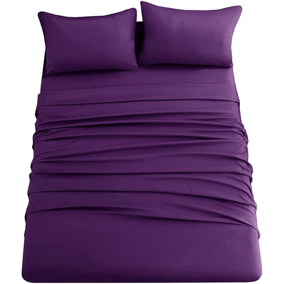 King Size Bed Sheet Set-Made of 1800TC 100% Microfiber Polyester -14inch Deep Pocket-Stain Resistant,Warm,Breathable-4 Piece Bedding Sets-Purple