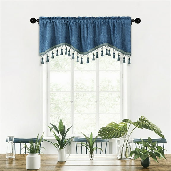 Light Blue Tassel Curtains - 59 Inch Short Window Drapes with Fringe Trim | Rod Pocket Sheer Panels for Bedroom & Living Room Decor