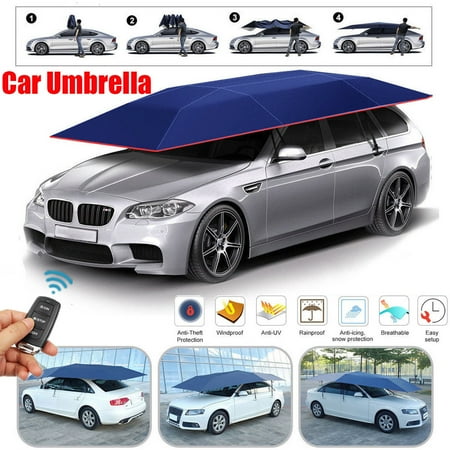 Car Body Protection - 158*83inch Automatic/Semi-automatic Universal Car Tent Movable Carport Car Umbrella Sun Shade Roof Cover Awning Rain UV Protection Cyan/Silver