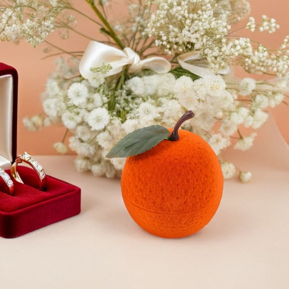 ELAYARD Flocked Orange-Shaped Ring Box for Engagement and Wedding 2Pcs
