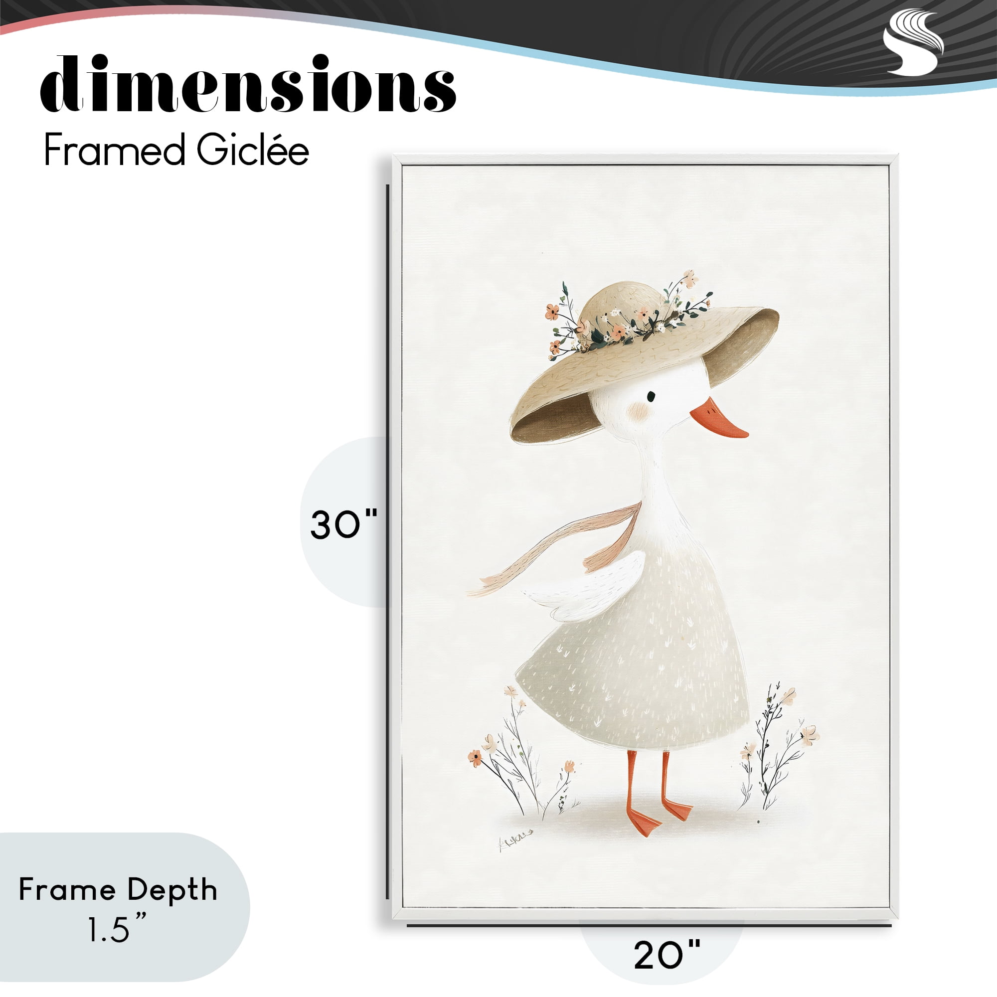 Stupell Industries Charming Goose in Sunhat White Framed Giclee Art, design by Ink Drop Loft