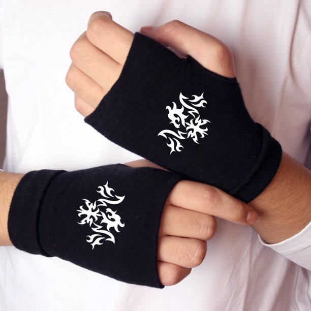 Guantes de anime bidimensionales que rodean el logotipo de la hoja de madera UZhi Po algodón de doble capa grueso cálido