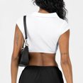 thumbnail image 4 of Top corto de manga corta para mujer, Top corto acanalado con cuello en V profundo, Tops ultracortos informales de verano, Blanco M, 4 of 6