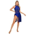 thumbnail image 2 of YONGHS Women Lyrical Dance Costume Gymnastics Sleeveless Mesh Color Block Ballet Leotard Dress Blue L, 2 of 7