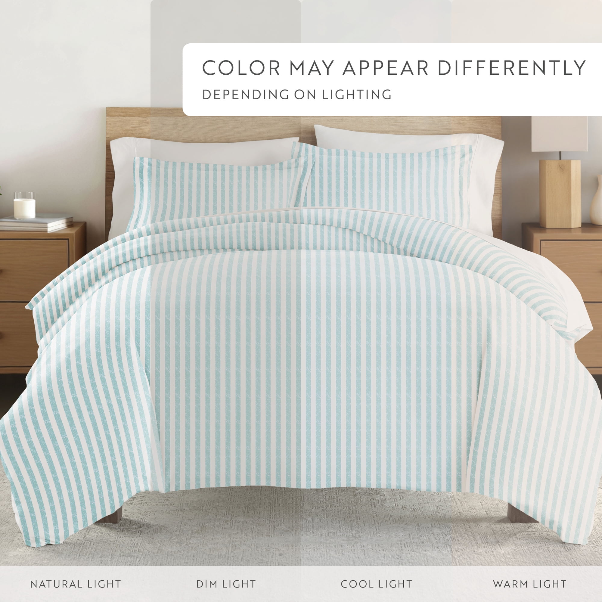 Noble Linens Light Blue Puffed Rugged Stripes Duvet Set 3-Piece Duvet Cover Set, King/Cal King