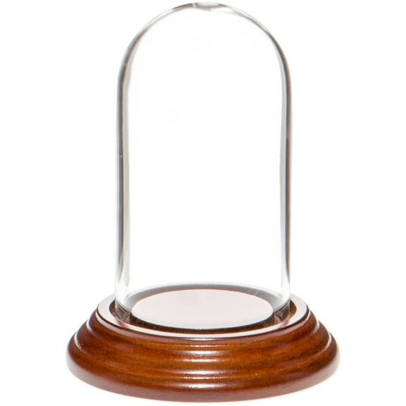 Plymor 1.85" x 3.5" Mini Glass Display Dome Cloche (Walnut Veneer Base)