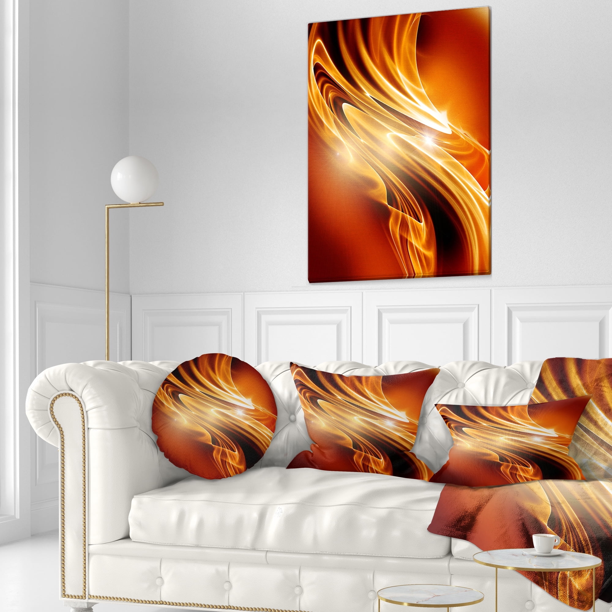 Designart Golden Abstract Fractal Design - Abstract Throw Pillow - 12x20