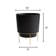 thumbnail image 3 of Bloem Hopson Decorative Resin Cachepot with Metal Stand, 10" Indoor and Outdoor Planter with Gold Metal Stand, Black, 3 of 7