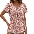 thumbnail image 2 of Wycnly Womens Blouses and Tops Dressy Beach Boho Fashion Petal Sleeve Pleated Hem Loose Lightweight Tunic Shirts Summer Floral Print V-Neck Short Sleeve Cute Tees Tops Pink s, 2 of 7