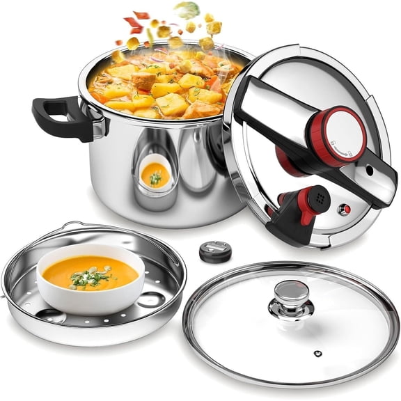 8.45QT 304 Stainless Steel Pressure Cooker 3-Stage PSI Induction Compatible