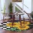 thumbnail image 4 of Round Area Rug 5 Ft, Yellow Sunflower Washable Non-Slip Circle Carpet for Living Room/Bedroom, Black White Plaid Watercolor Floral Low-Profile Runner Mats Collection Rugs for Indoor, 4 of 7