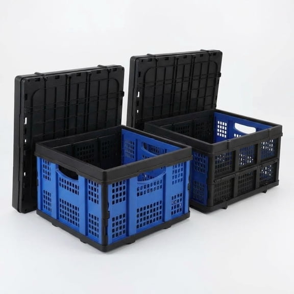2 Pack 55L Foldable Storage Baskets, Heavy Duty Collapsible Utility Crate with Handles, 55 Lbs Capacity, Non Toxic PP Plastic, Space Saving for Home Closet Trunk,Blue