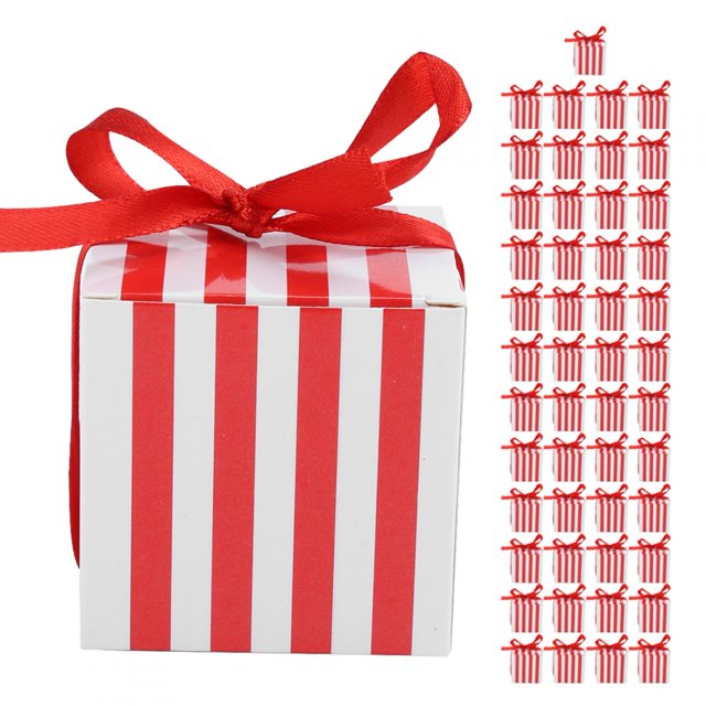 4 Colores 50 Piezas Caja De Regalo De Recuerdo De Boda, Caja De Regalo De Recuerdo, Regalo De Baratijas De Rayas De Estilo Europeo Para Almacenamiento De Regalos De Joyería ANGGREK Rayas rojas y blancas de 5,5 cm + cinta roja