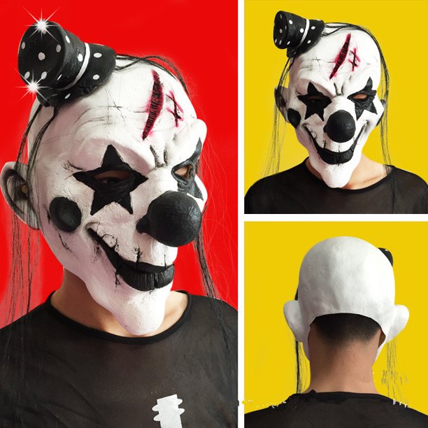 Payaso aterrador adulto máscara de fiesta de Halloween pelo negro