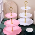 thumbnail image 2 of An Elegant Three-Tier Plastic Cake Stand with Golden Handles - Featuring a Wavy Edge Design, Perfect for Showcasing Stylish Desserts at Weddings, Birthdays, And Tea Parties - Durable, Non-Electric, 2 of 10