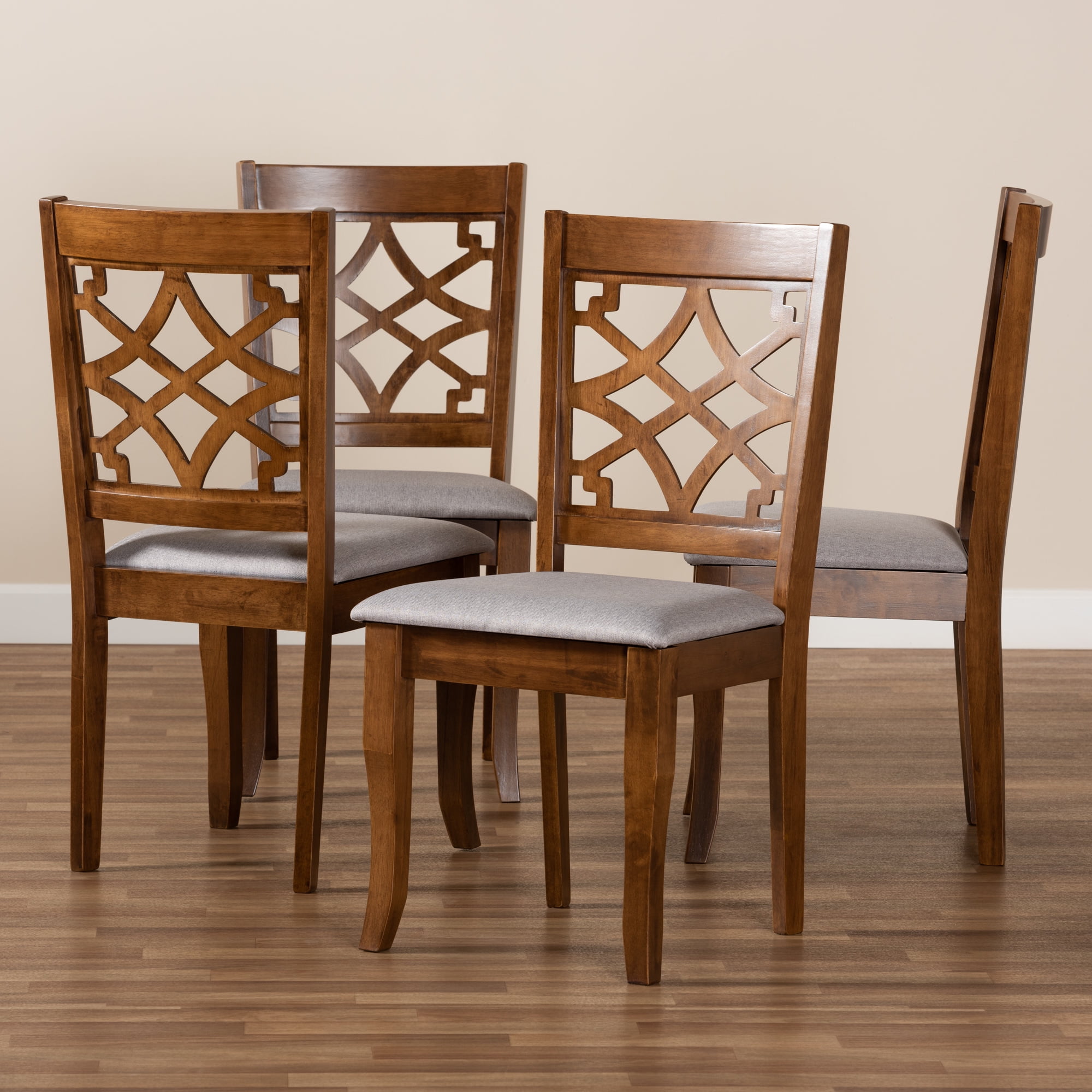 Baxton Studio Mael Modern and Contemporary Grey Fabric Upholstered Walnut Brown Finished Wood 4-Piece Dining Chair Set