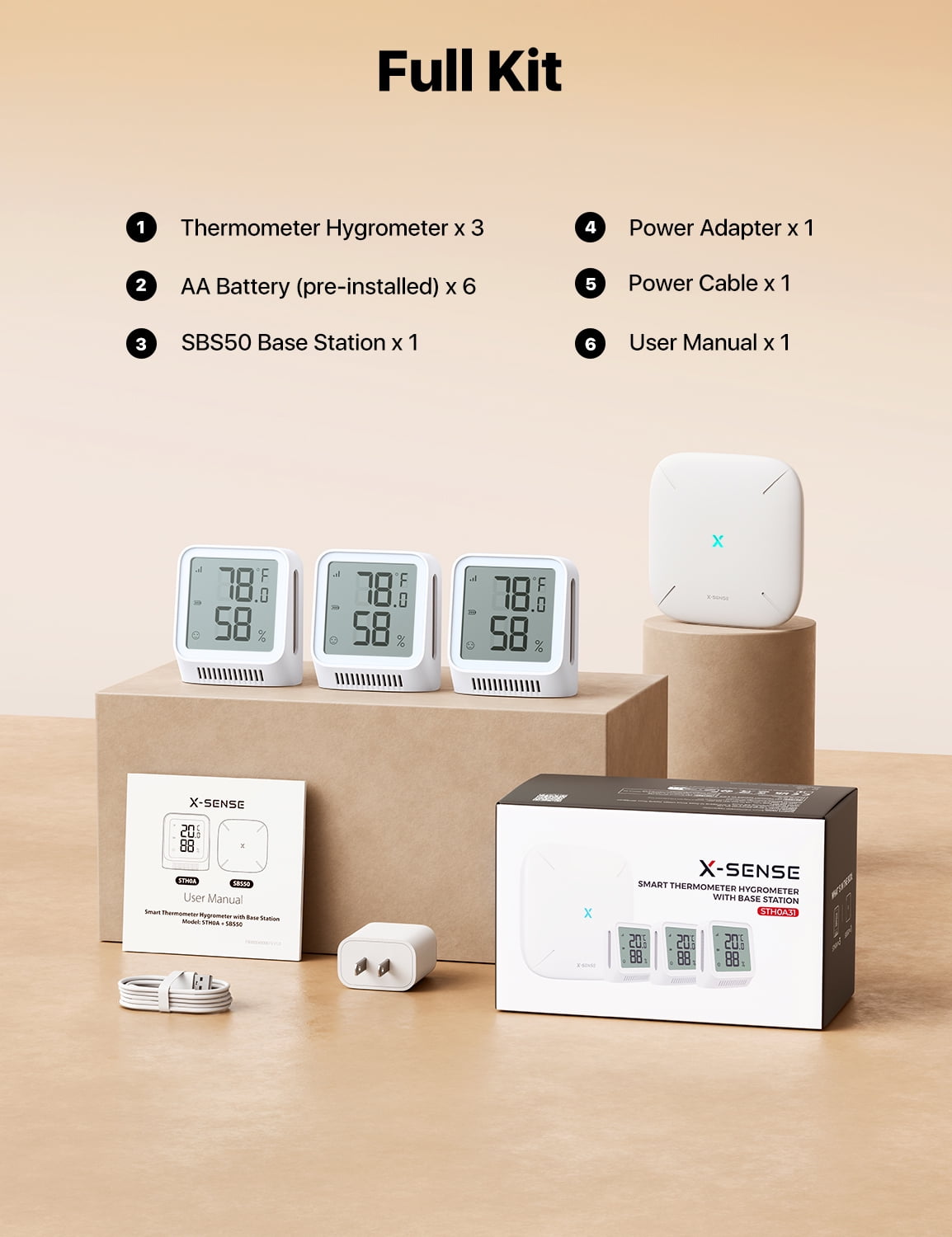 X-Sense Wi-Fi Hygrometer Indoor Humidity, Smart Hygrometer Thermometer with Remote Monitoring & App Control, Wi-Fi Temperature Sensor for Room Temperature Monitoring, Humidor, Greenhouse