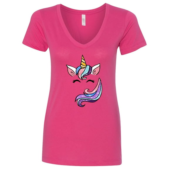 Inktastic Cute Colorful Galaxy Unicorn Women's V-Neck T-Shirt