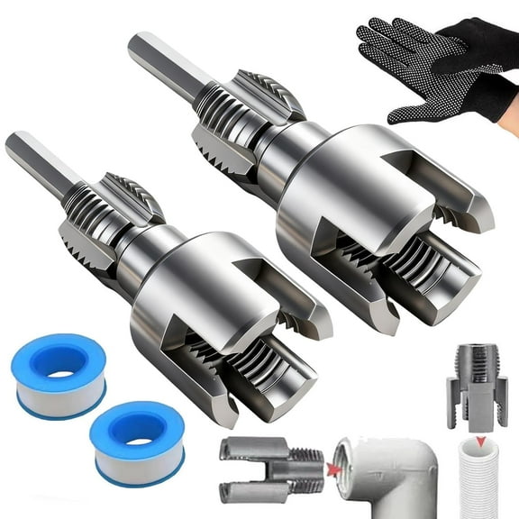 2PCS Integrated Internal & External Pipe Threading Tool, Dual-Function PVC Pipe Thread Cutting Tool with 1/2'' & 3/4'' Dies, Electric Drill Compatible Pipe Threader Kit for Home Repairs