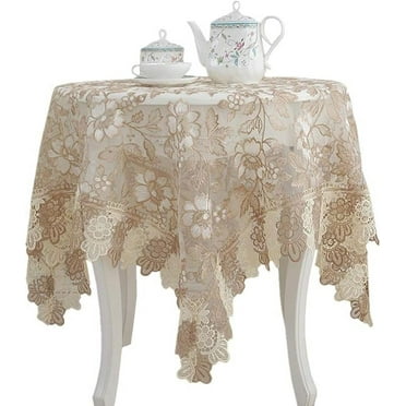 Nvzi Lace Polyester Tablecloth Embroidery Square Table Cloths for Party Wedding Kitchen Dining Home Decorations, 36 x 36 Inch, Beige