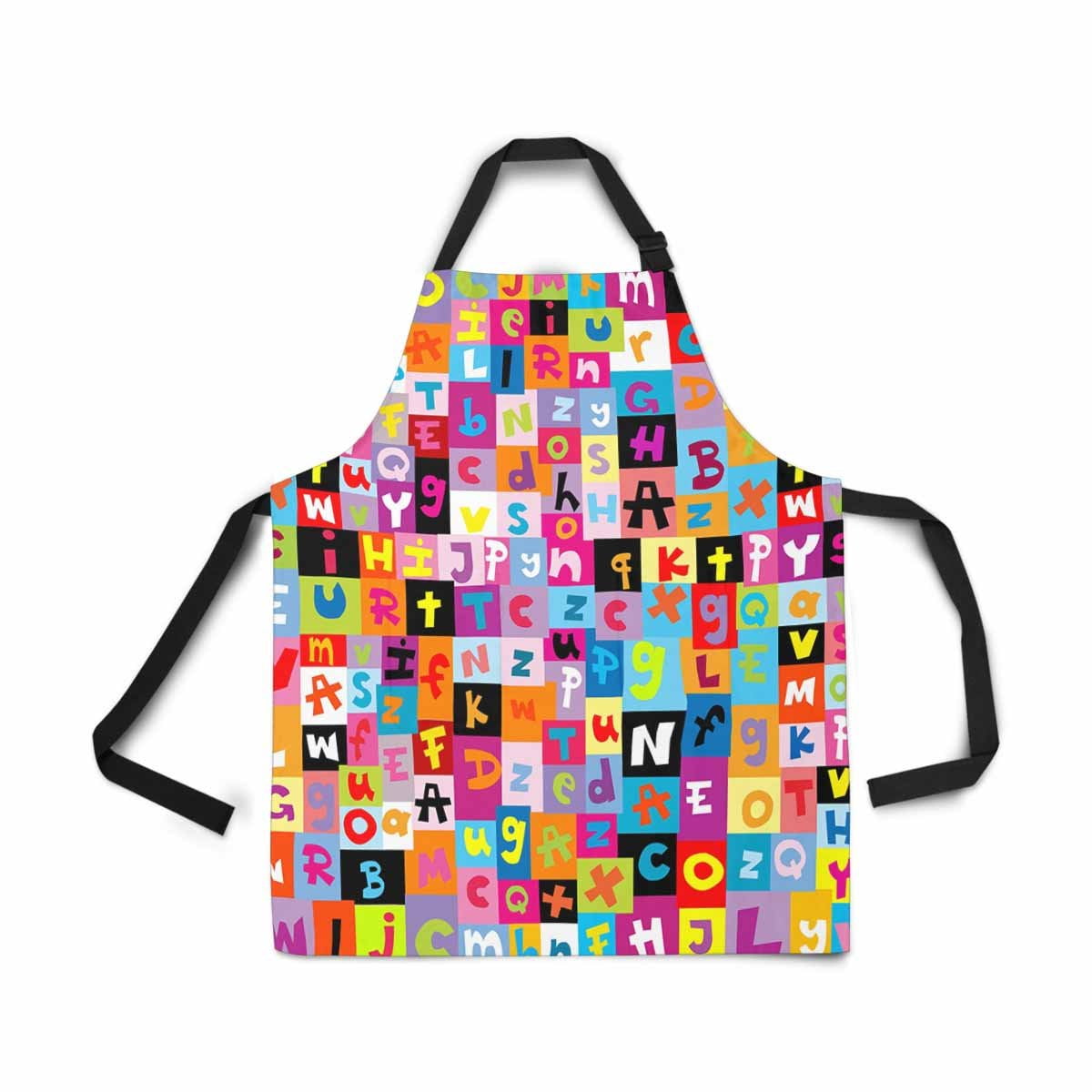 ASHLEIGH Colored Pattern With Letters of Alphabet Apron for Women Men Girls Chef with Pockets ABC Alphabet Adjustable Bib Kitchen Cook Apron for Cooking Baking Gardening Pet Grooming Cleaning
