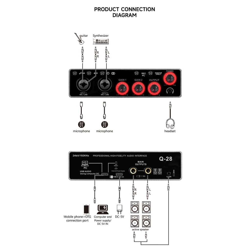 USB Audios Interfaces for PC Computer Plug And Play USB Recording Sound Card Metal Studio Quality Audios Interfaces