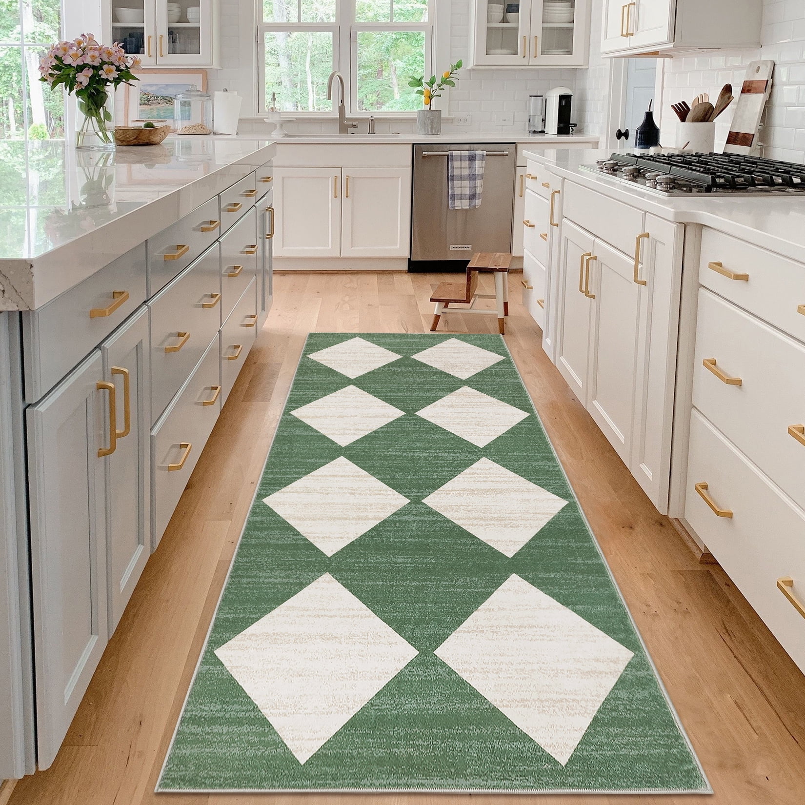 Hasoo Runner Rugs for Hallway 2x6 Geometric Rugs Modern Trellis Carpet for Bedside, Green