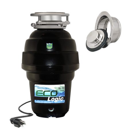 Eco Logic 1 1/4 HP Garbage Disposal with Polished Chrome Sink Flange, Attached Power Cord and Removable Splash