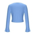 thumbnail image 5 of Womens Long Flared Sleeves Shirts Lace-up Spring Tops Solid Casual V Neck Knit Crop T-Shirts Blouse, 5 of 6