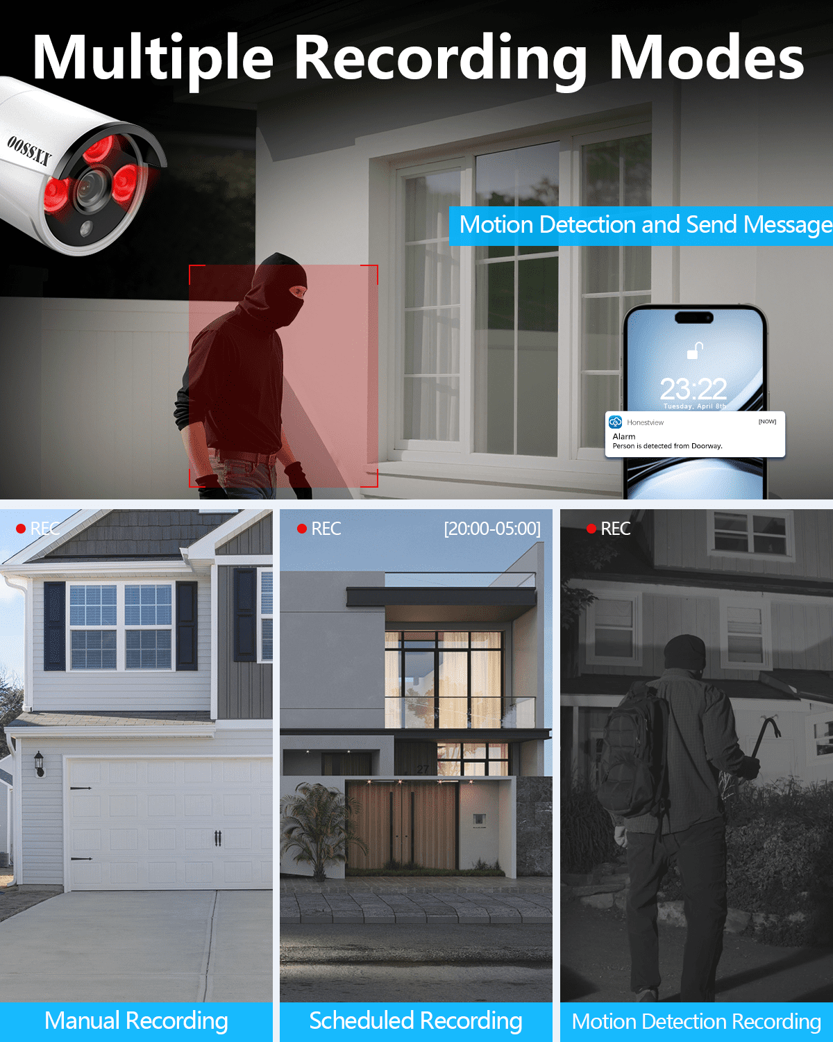 OOSSXX Dual Antennas Wireless Security Camera System, 8 Wireless Cameras for Outdoors with 3TB Hard Drive with AI Human Detected