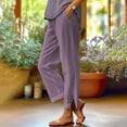 thumbnail image 2 of YDTUYT Casual Linen Pants for Women Straight Leg Elastic Waist Trousers With Pockets Beach Vacation Clothes Long Pant Cropped Summer Capris Loose Fit Trousers High Waisted Pull-On Pants Hot Pink S, 2 of 5
