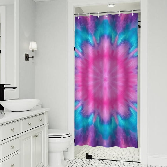 Pink Blue Tie Dye Flower Pattern Shower Curtain 36"x72" ,Bathroom Decorative Shower Curtains Set with 12 Hooks,Modern Waterproof Washable Shower Curtain