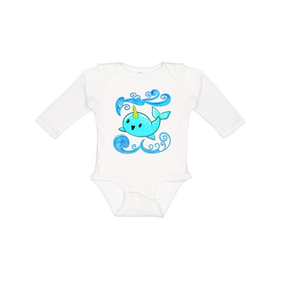 Inktastic Cute and Playful Narwhal Boys or Girls Long Sleeve Baby Bodysuit