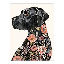 Artery8 Black Labrador Dog Lover Floral Watercolour Living Room Unframed Wall Art Print Poster Home Decor Premium