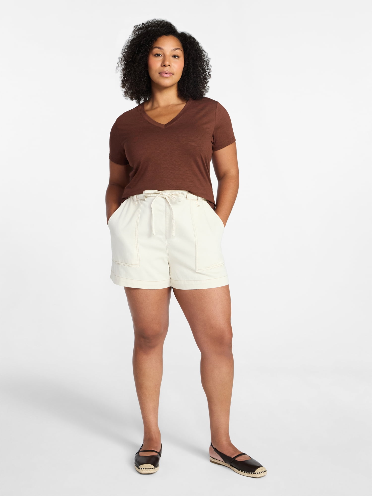 Time and Tru Women's Drapey Twill Utility Shorts, 4" Inseam, Sizes XS-XXXL
